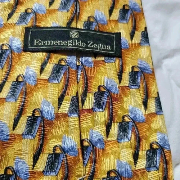 Ermenegildo Zegna yellow print silk tie made in Italy - Picture 3 of 7